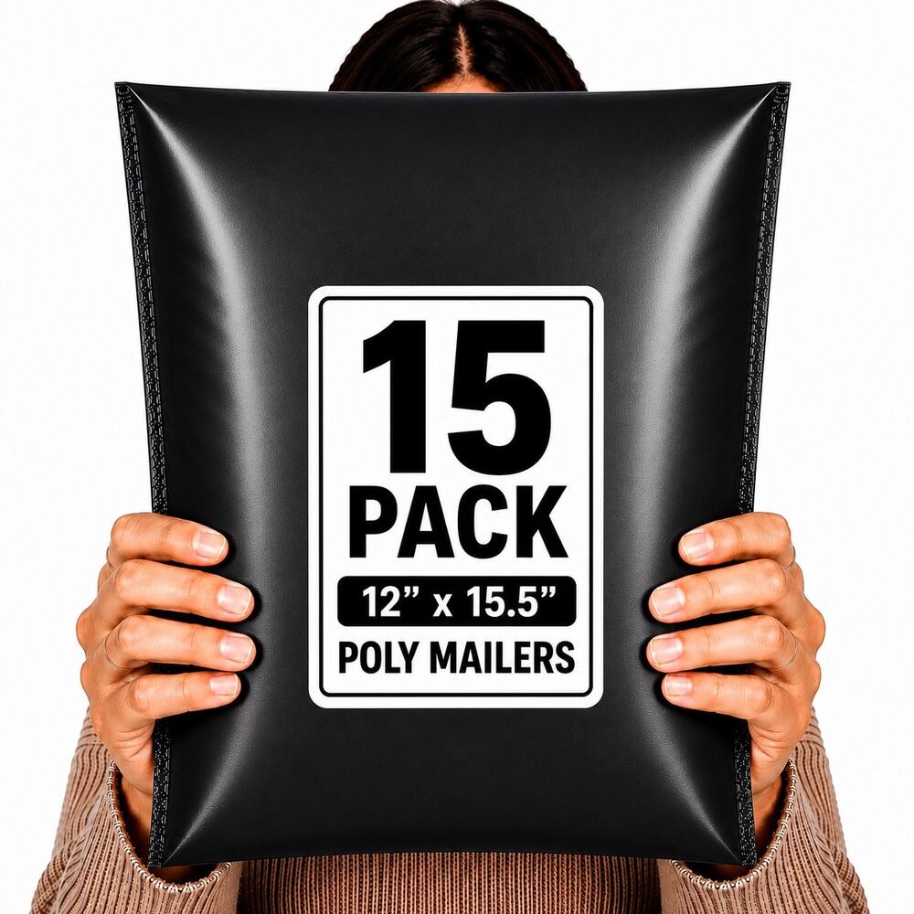 POLY MAILERS BLACK (15 PACK) 12x15.5 SELF SEAL SHIPPING BAGS MAILING BAGS NEW